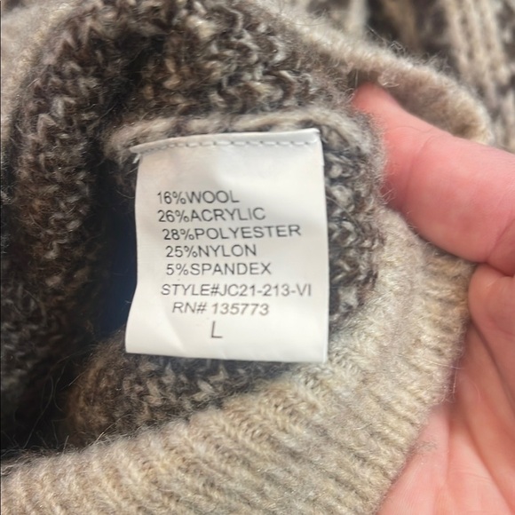 Wool Blend Vici Beige and Brown Plaid Women's Cardigan - Picture 2 of 4